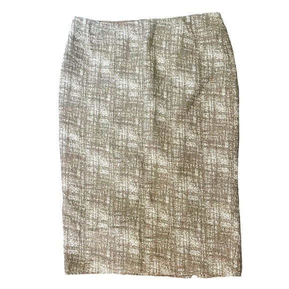 LAFAYETTE 148 New York White and Tan Knee Length Pencil Skirt | Size 10 - Picture 1 of 8